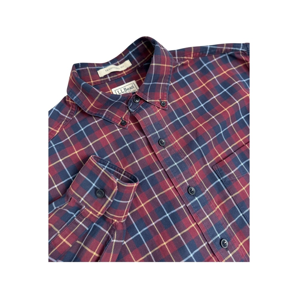 LL Bean Mens Scotch Plaid Flannel Button Down Shirt Traditional‎ Fit Medium Tall